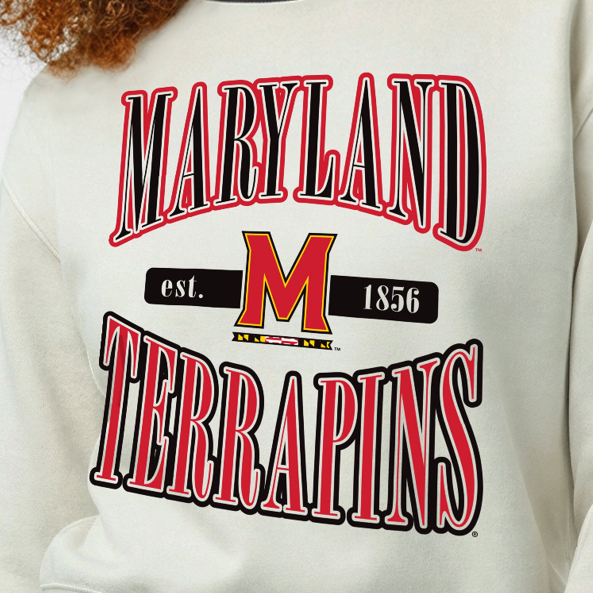 Women's Champion  White Maryland Terrapins Yarn Dye Rib Reverse Weave Crew Sweatshirt